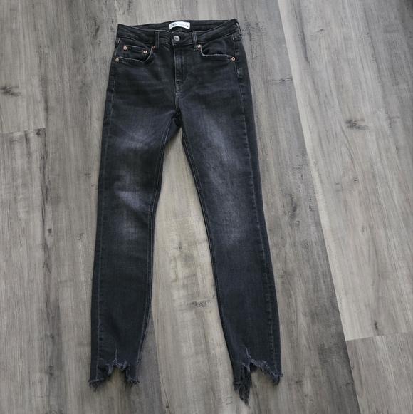 Denim - Zara Black Skinny Jeans with  Distressed Frayed Hem